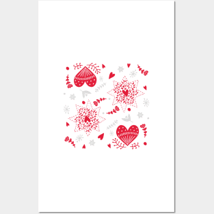 Hearts and Flowers Valentine Pattern Posters and Art